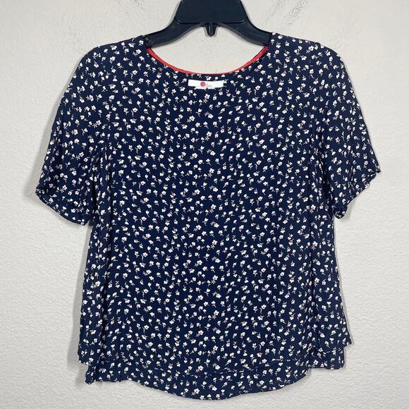 Boden Womens Size 4 Marisa Top Blouse Blue White Floral Crew Neck Short Sleeves - Picture 3 of 9